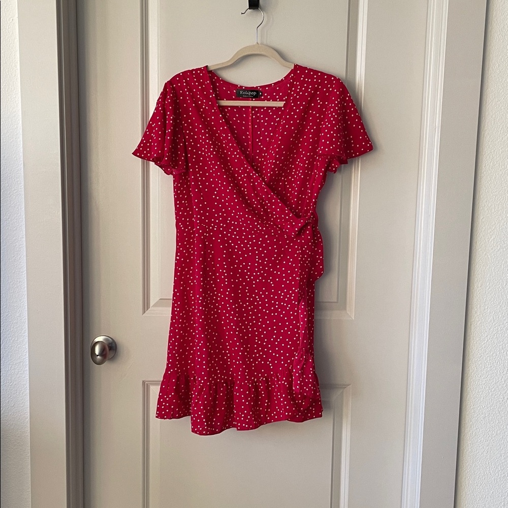 Red Polka Dot Wrap Dress Sz M